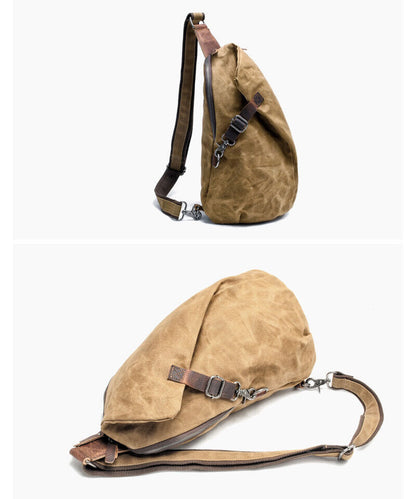 Waxed Canvas Sling Bag One Strap Backpack Rucksack Chest Pack Single Strap