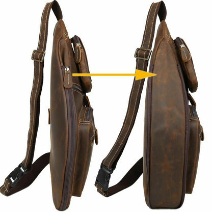 Vintage Men's Real Leather Shoulder Bag Sling Bag Chest Pack One Strap Backpack