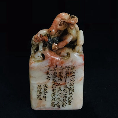 Chinese Natural Shoushan Stone Carved Statue Animal Seal Figurine Collection Art