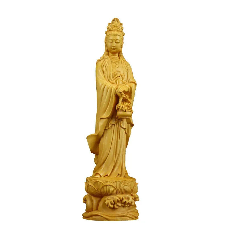 Buda Figura GuanYin Wood Buddha Statue Wood Sculpture Mascot Myth God Statue 观音