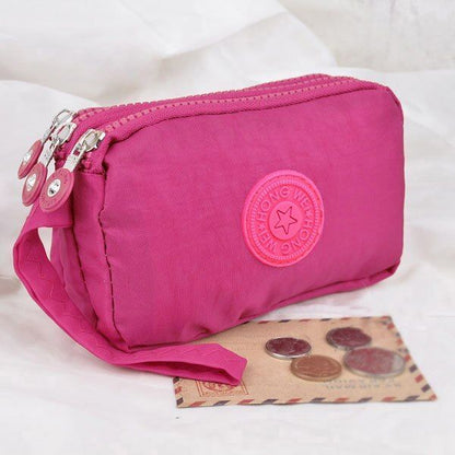 3 Zippers Purse Wallets Coin Cards Keys Money Bag Canvas Woman Handbags 15*9.5CM