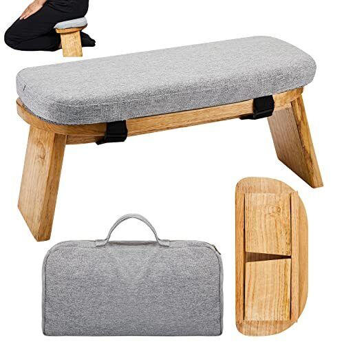 Meditation Bench with Carrying Bag, Kneeling Stool Portable Grey