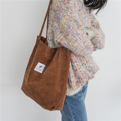 Corduroy Buckle Canvas Women's Bag Large Capacity Arts Style Shoulder Bag