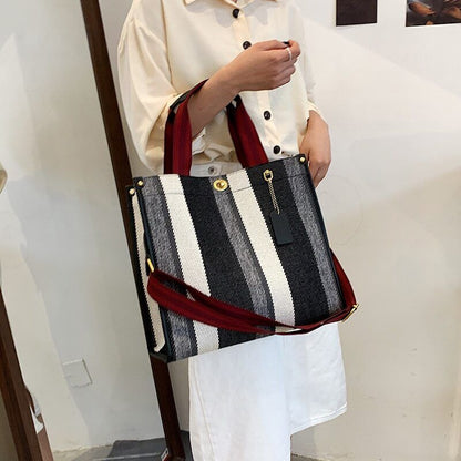 Canvas Tote Bag Women Handbag Stripe Shoulder Bags Big Shopper Totes