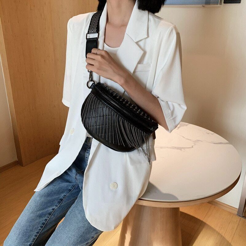 Tassel Leather Crossbody Chest Bag Women Waist Bag Woman Chest Bag Travel Pack