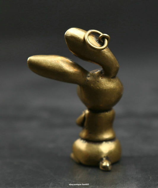 48MM Small Curio China Bronze Lovable Zodiac Animal Rabbit Wealth Statue Pendant
