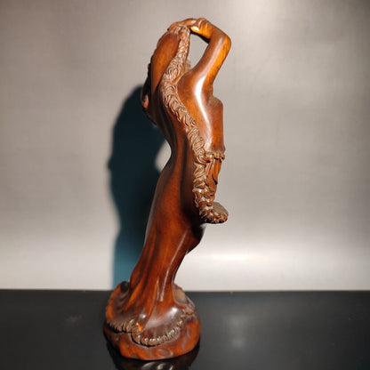 vintage boxwood beauty figurine sexy Gift girl Dream carving national dance rare