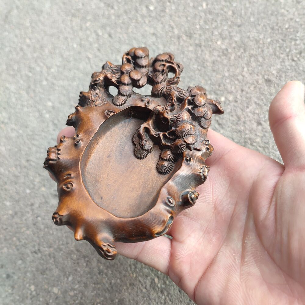 Wooden Carving Ornaments Statue Pine Lovely Woodwork Nature Scene Brush Washer