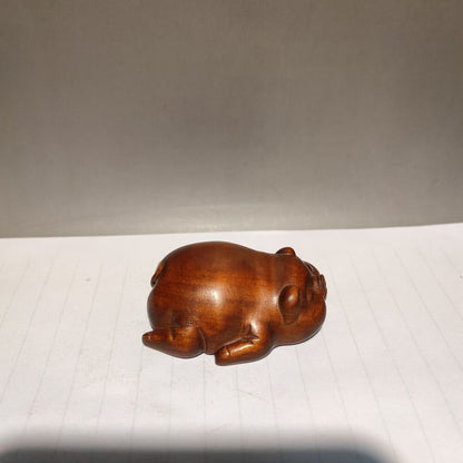 antique wood carving Handmade Statuette figurine small mini wooden Lazy pig gift
