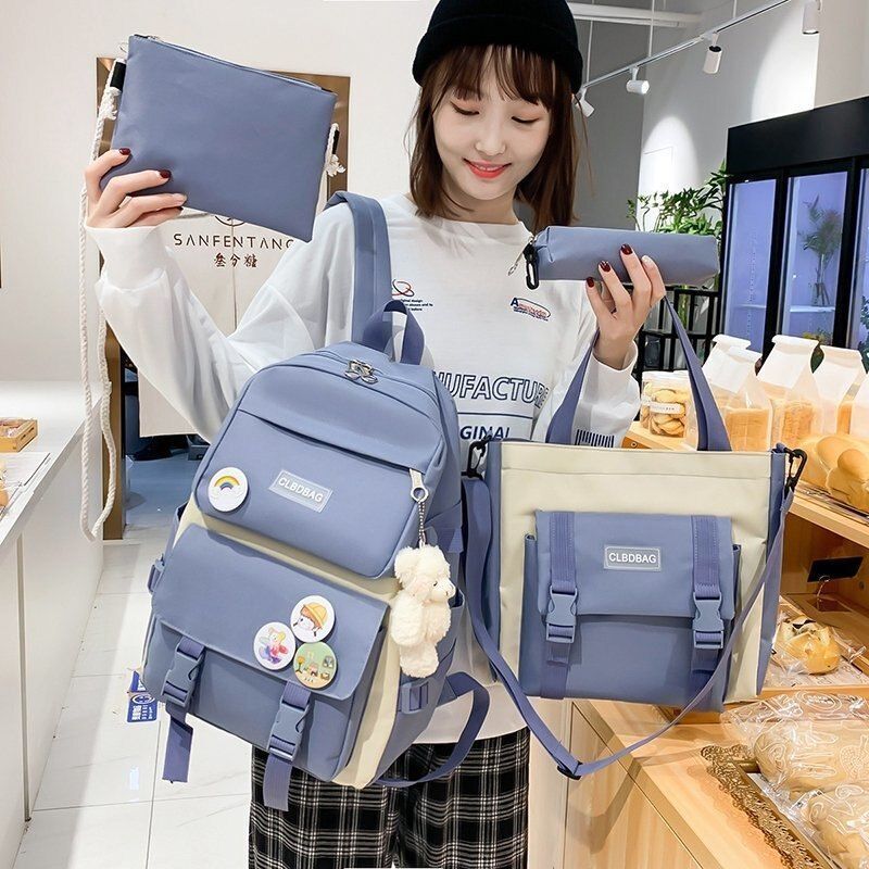 Laptop Backpack 4 Pcs Set Canvas School Purse College Student Book Bags Rucksack