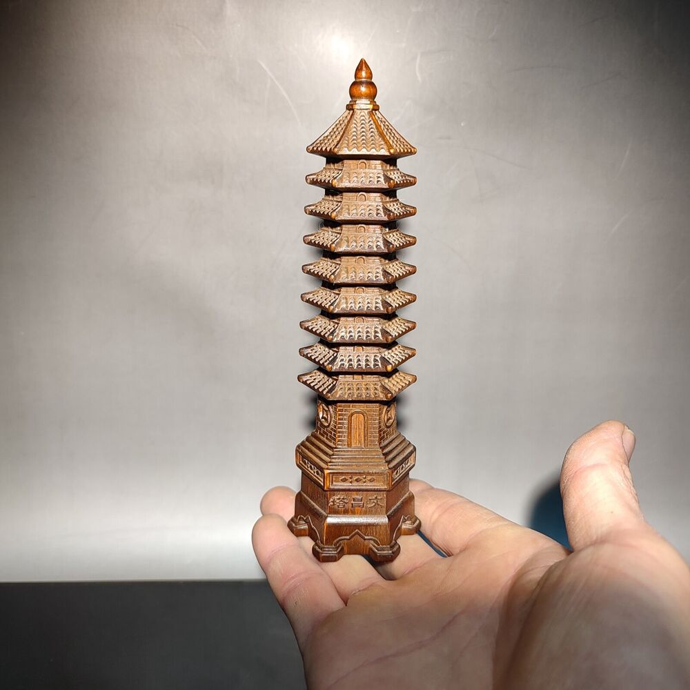 vintage carved wood wooden Ninth floor Wenchang tower Buddhist pagoda Thai Basil