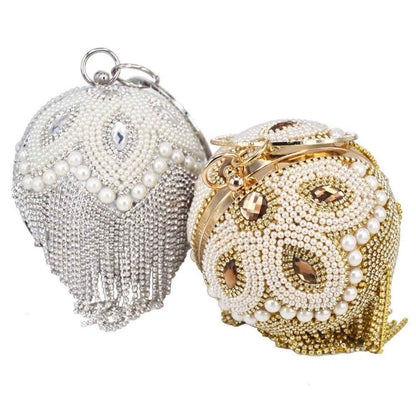 Golden Silver Beaded Ball Bag Tassels Purse Handbag Crystal Clutch Shoulder Bags