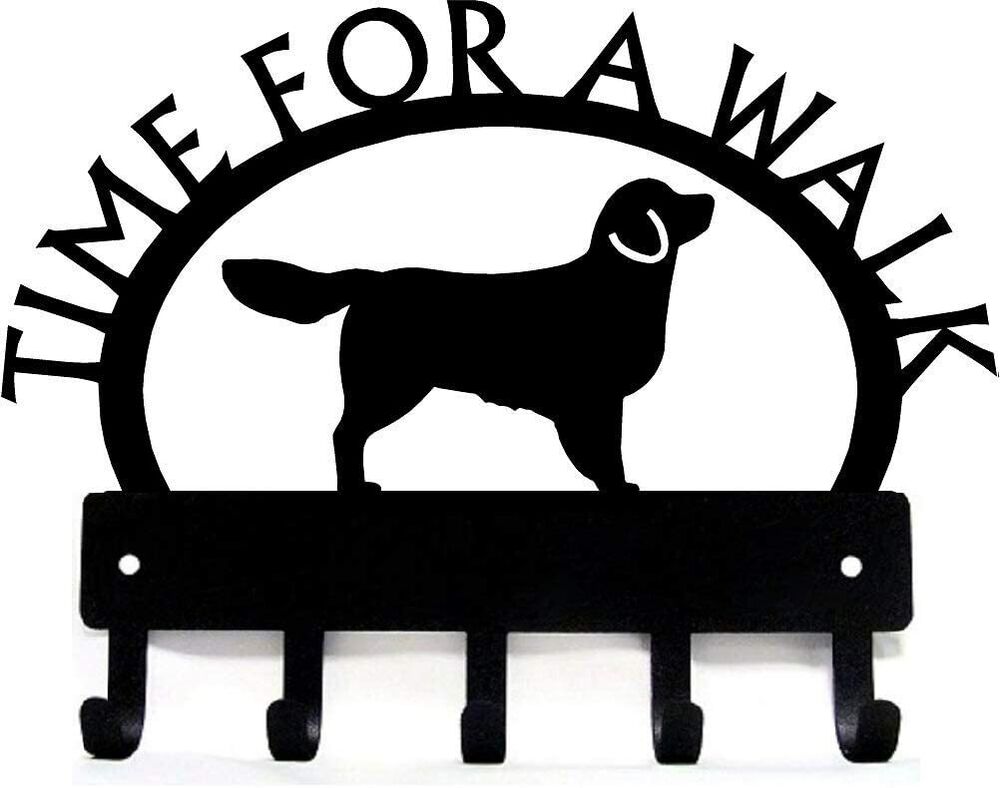 Golden Retriever Time for a Walk Key Rack Dog Leash Hanger Metal Wall Art