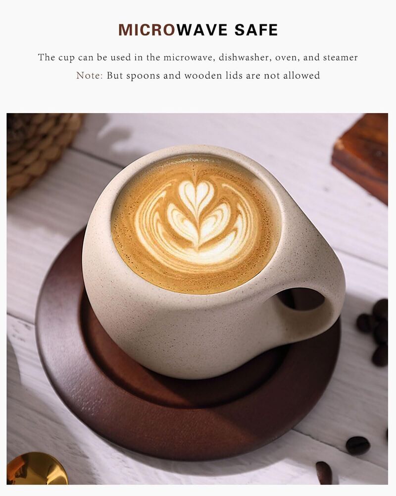 Retro Cappuccino Mug Set Ceramic Espresso Cup with a Wooden Coaster Kitchen Gift