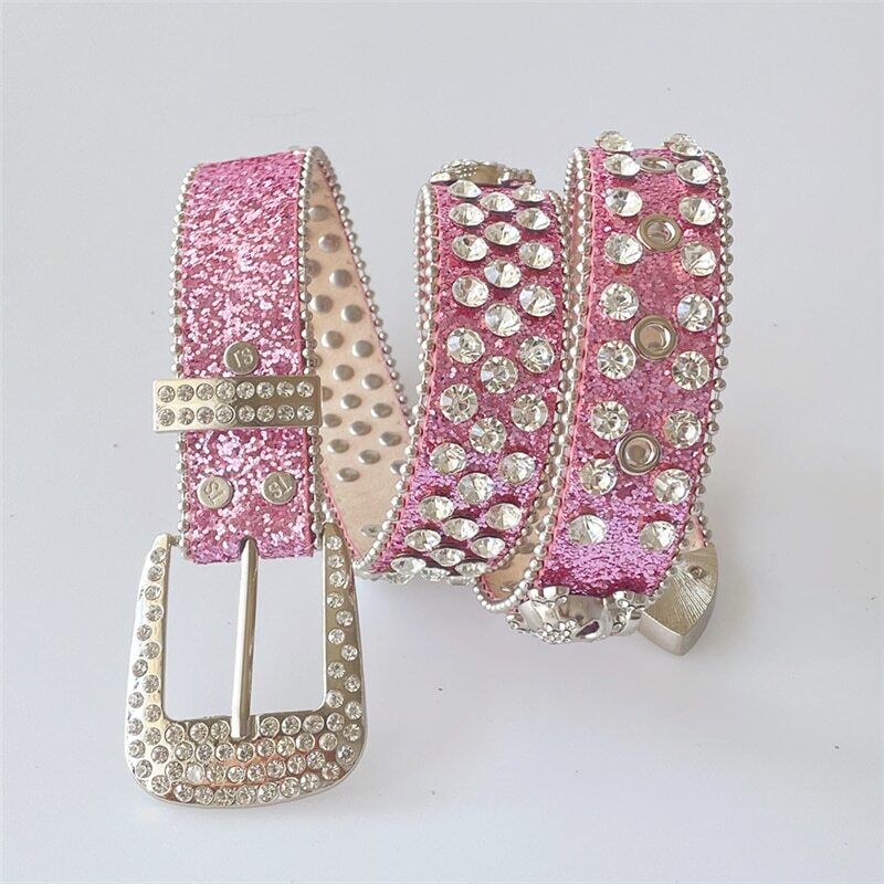 Women Punk Belt Rhinestone Skull Men Goth Western Cowboy Bling Jeans Strap 115cm