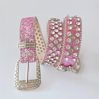 Women Punk Belt Rhinestone Skull Men Goth Western Cowboy Bling Jeans Strap 115cm