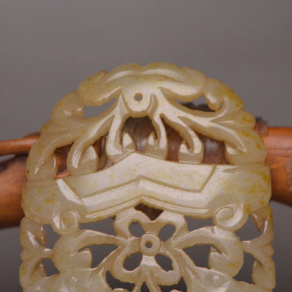 Antique Chinese Natural Hetian Jade Carving Pair Fish Statue Exquisite Pendant