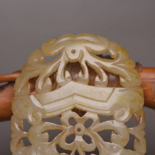Antique Chinese Natural Hetian Jade Carving Pair Fish Statue Exquisite Pendant