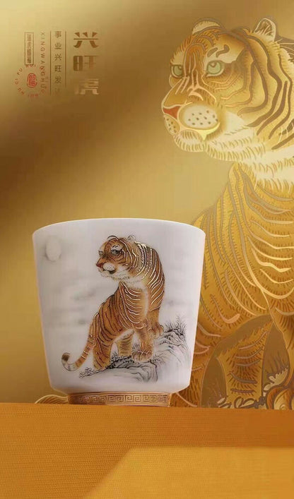 5pcs of one set Ceramic tiger Tea Cup Master tea cup Zodiac Cup tiger year gift