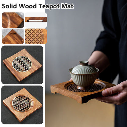 Durable Chinese Square Walnut Wood Tea Mat Coffee Cup Pad Tray Heat Resistant