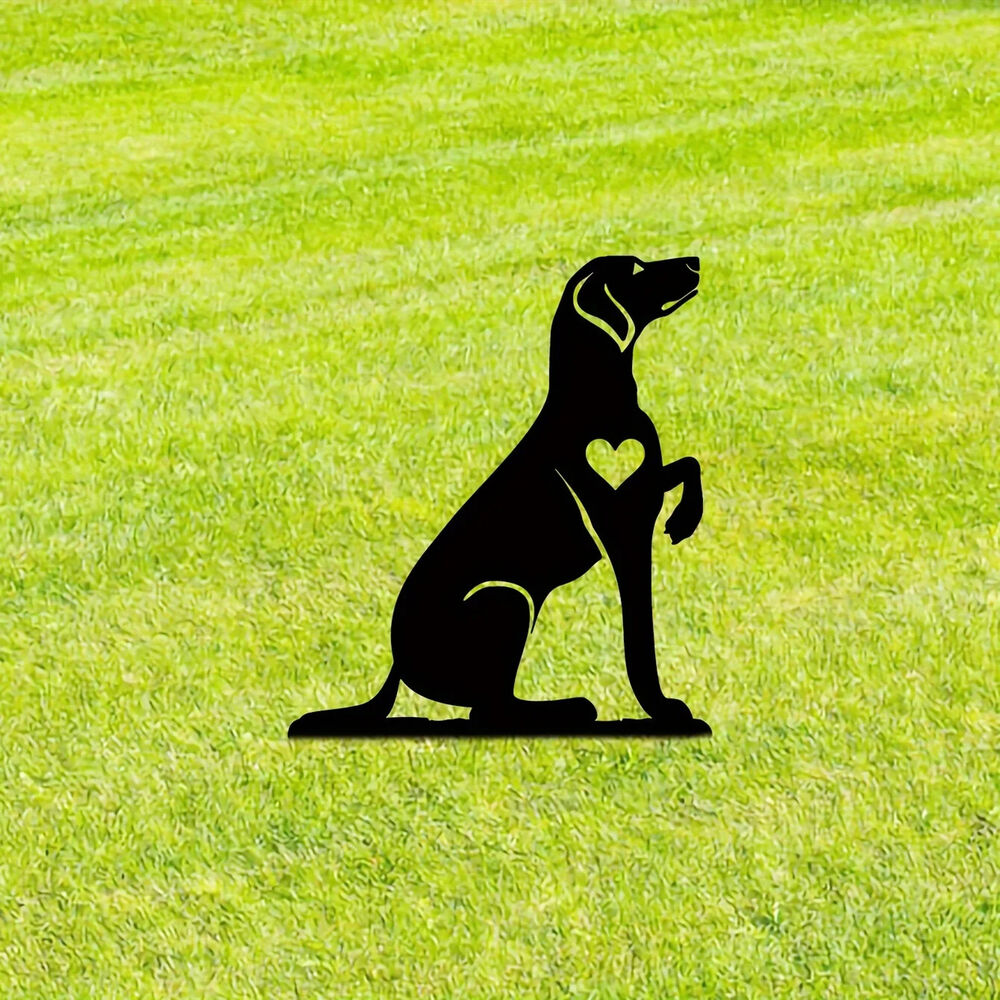 Optimistic Hound Garden Stake Iron Art Silhouette Metal Yard Sign Courtyard Art