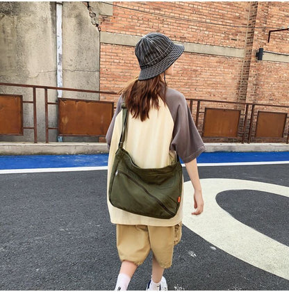 Oversized Canvas Slouchy Side Bag Textile Stylish Big Laptop Pouch Crossbody Bag