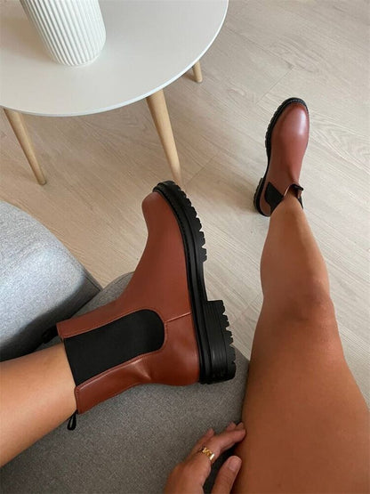 Women Ankle Boots Genuine Leather Boots Platform Chunky Low Heel Short Booties