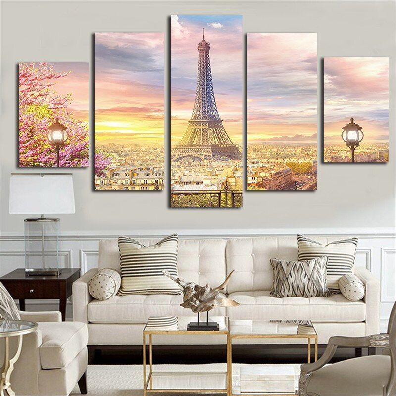 Beautiful Paris Eiffel Tower 5 Pieces canvas Wall Art Picture Home Decor