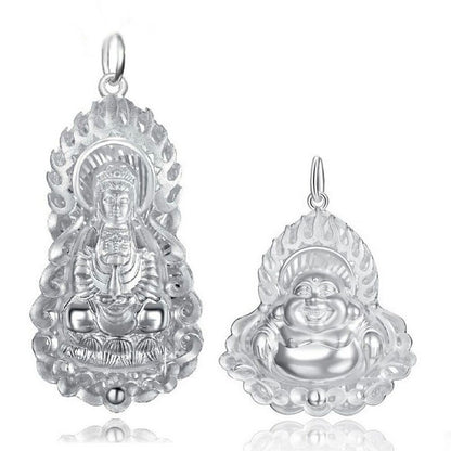 S999 Pure Fine Silver Men Women Lucky Flame Buddha Guanyin Pendant 4G-24G