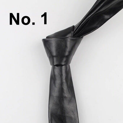 Men's Fashion Leather Patchwork Ties 144x5.5cm Wedding Party Women Adult Necktie