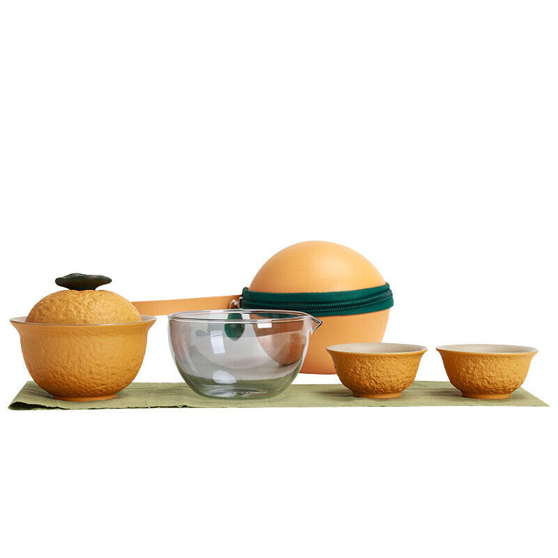 Travel Tea Set Ceramic Gaiwan Matching Tea Cup Glass Pitcher Towel Portable Bag