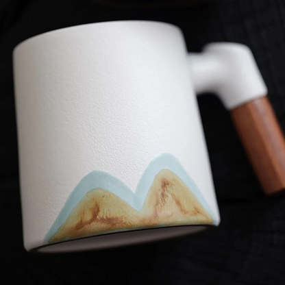 Embersceramic Handpainted Mountain Ceramic Teacup with Infuser Cozy Mug 380ml