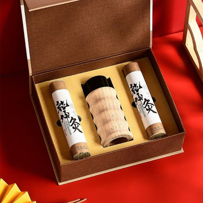 乾坤灸套盒（3cm艾条x2根 +砭石木艾盒）Bian Moxa Stone & Wooden Moxibustion Box Roll body