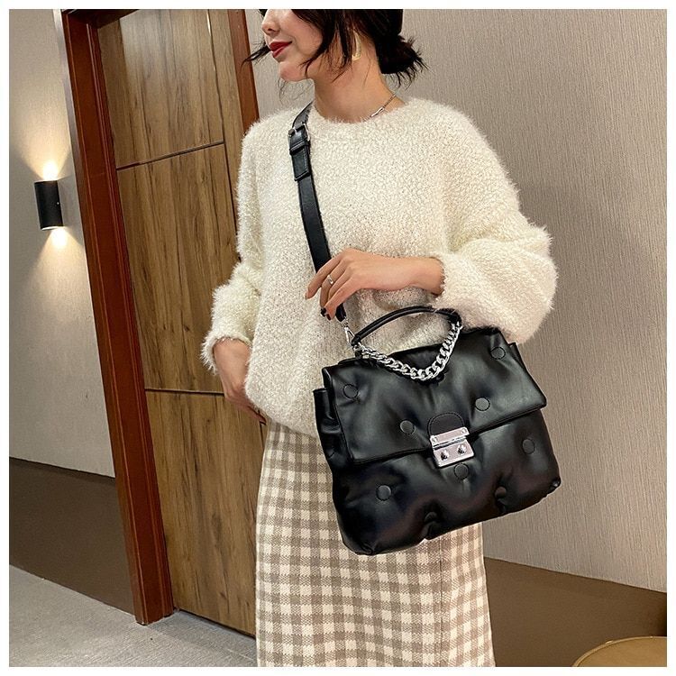 Shoulder Crossbody Bag Padded Tote Purse Handbag Cotton 30*24*8 CM Chain Handle