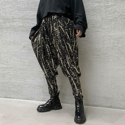 Sequins Men Pants Harem Hiphop Baggy Harajuku Gold Stage Party trousers pants