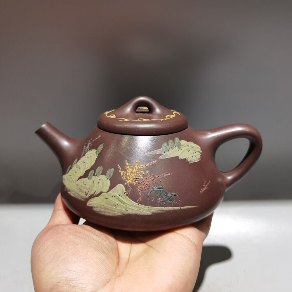 Chinese Yixing Zisha Clay Handmade Exquisite Teapot （石瓢壶 底款：金鼎商标)