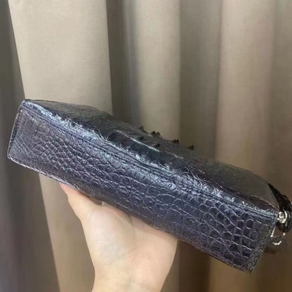 Black Real Crocodile Skin Leather Men Business Clutch Wallet Zipper Envelope Bag