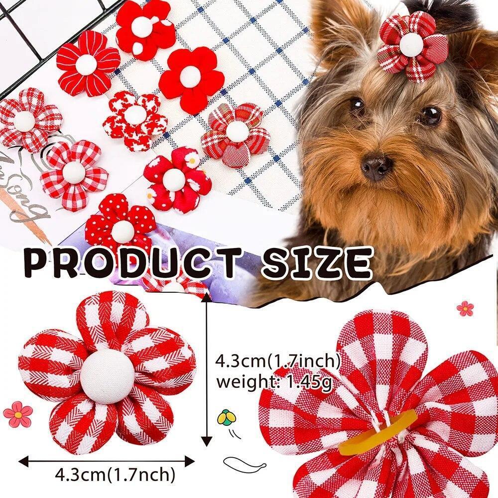 50pcs Small Dog Hair Bows Puppy Rubber Band Flower Bowknot Grooming Accessories