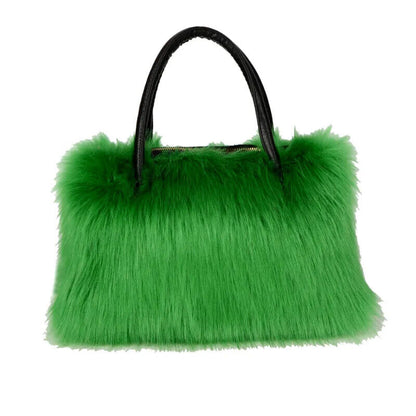 Winter Patchwork Leather Women's Ladies Long Plush Tote Bag