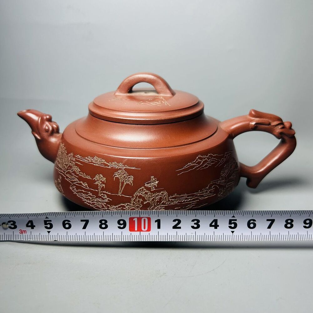 Chinese Yixing Purple Clay Teapot Zisha Ceramic Carving Nice Landscape Teaware
