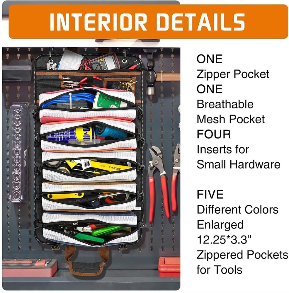 Roll Up Tool Bag Organizer 5 Detachable Bags Portable Outdoor Gear Hand Tools