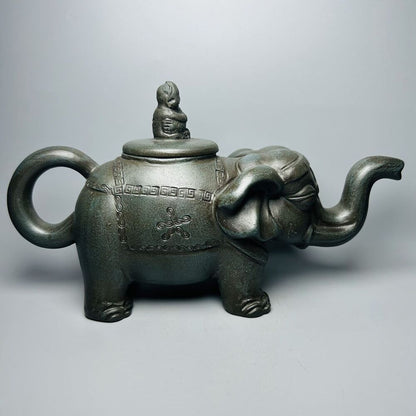 Vintage Chinese Yixing Purple Clay Teapot Zisha Ceramic Carving Elephant Tea Set