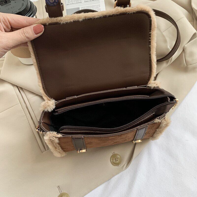 Matte Leather Lambswool Small Handbags Women Shoulder Bags Crossbody Bag Fur