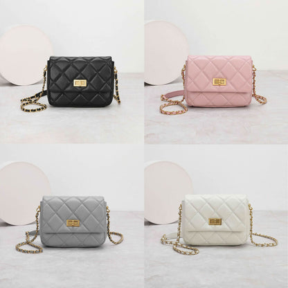 Small Mini Quilted Sheepskin Leather Flap Purse Shoulder Bag Handbag w/ Chain