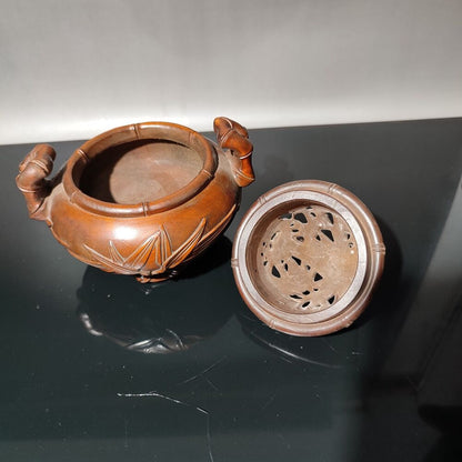 vintage Boxwood Tripod Censer buddha incense holder bamboo carved statue antique
