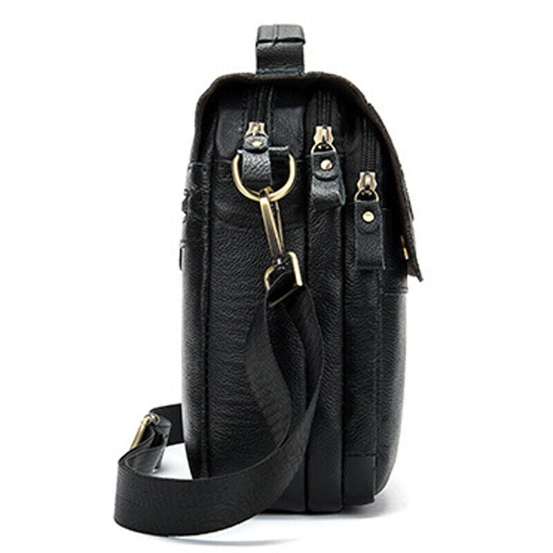 100% Genuine Leather Men's Sling Shoulder/Messenger Bag Double Zipper 8" Handbag