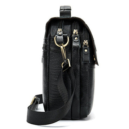 100% Genuine Leather Men's Sling Shoulder/Messenger Bag Double Zipper 8" Handbag