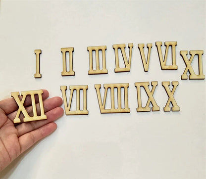 Numerics Unfinished Acrylic Cutout 12Pcs Wooden Roman Numerals Clock Craft Decor