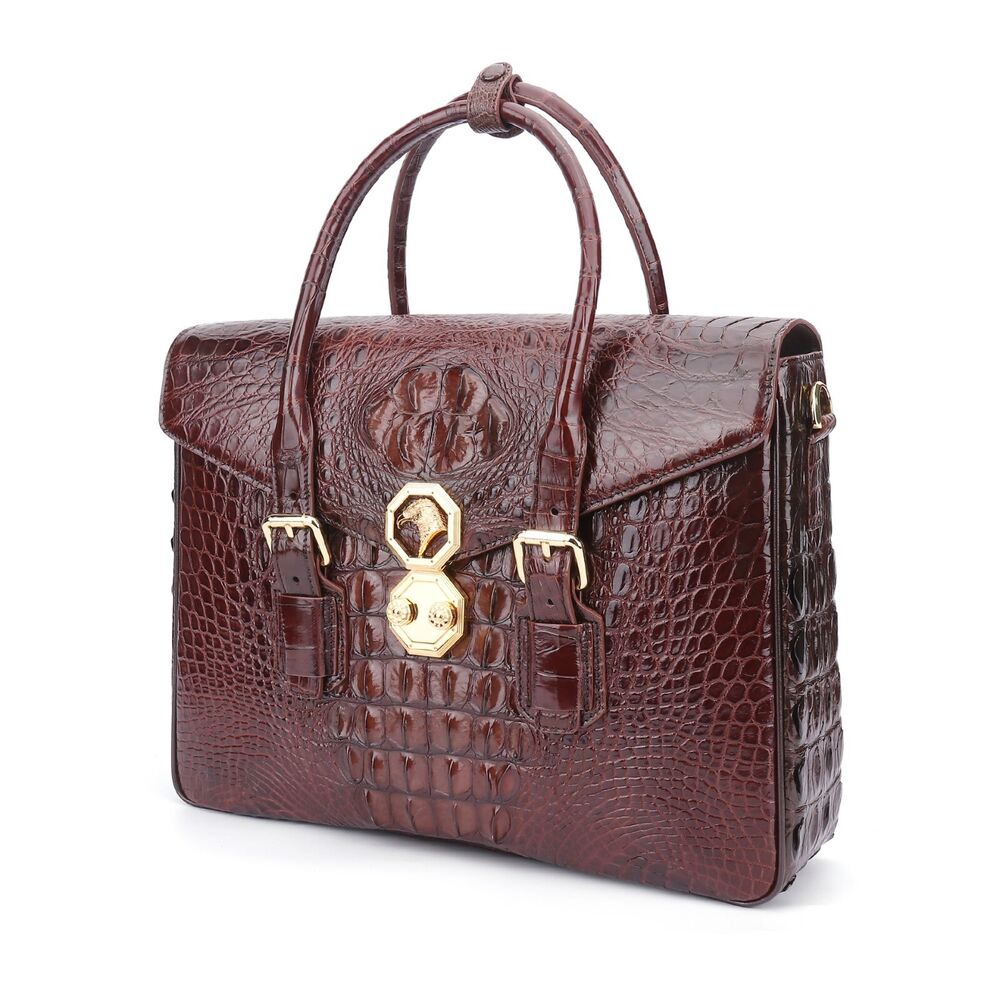 Crocodile Alligator Skin Men's Business Briefcase, Desinger Eagle Head Handbags