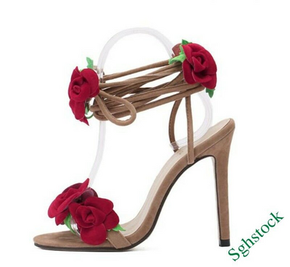 Summer Women's Open Toe Bandage Floral Retro Sandals Shoes Plus Size Stilettos #